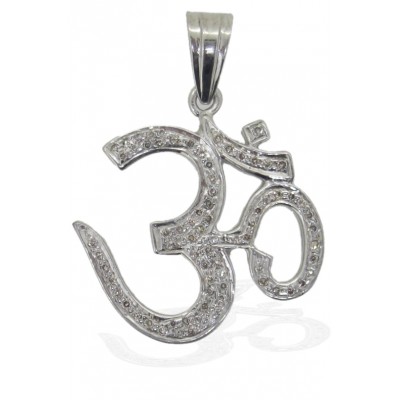 Om Pendant in Silver with Diamond
